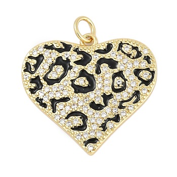 Rack Plating Brass Pendants, Heart Charms, with Cubic Zirconia and Enamel, Long-Lasting Plated, Lead Free & Cadmium Free, with Jump Ring, Real 18K Gold Plated, 22.5x23.5x2mm, Hole: 3mm