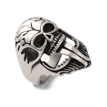 304 Stainless Steel Rings, for Women, Skeleton, Antique Silver, 32.5mm, Inner Diameter: 21.5mm