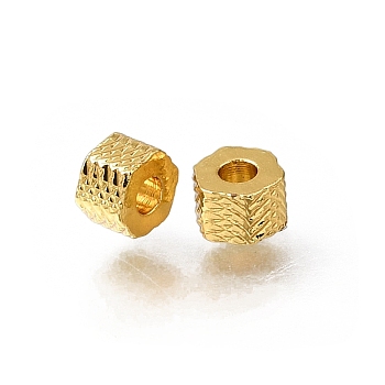 Brass Beads, Textured Hexagon, Rack Plating, Long-Lasting Plated, Golden, 3x4.7x4.7mm, Hole: 2mm