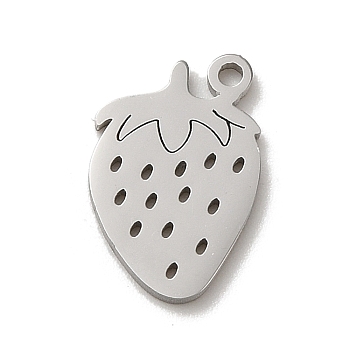 304 Stainless Steel Charms, Laser Cut, Strawberry Charm, Stainless Steel Color, 13x8.5x1mm, Hole: 1.2mm