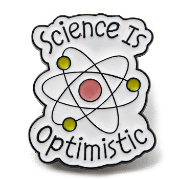 Chemical Theme Enamel Pin, Electrophoresis Black Zinc Alloy Brooch for Backpack Clothes, Atom & Word Science Is Optimistic, White, 30x24.5x1.5mm