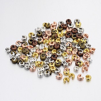 Mixed Style Brass Crimp Beads Covers, Mixed Color, 4mm In Diameter, Hole: 1.5~1.8mm