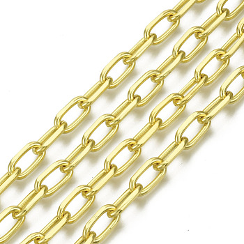 Unwelded Iron Paperclip Chains, Drawn Elongated Cable Chains, with Spool, Golden, 13.6x7x2mm, about 32.8 Feet(10m)/roll