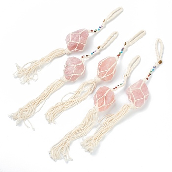 Gemstone Pendant Decorations, with Cotton Thread, Nuggets, 310~325mm