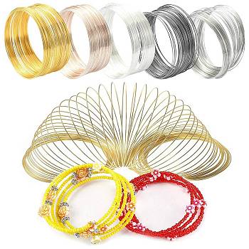 300 Circles 5 Colors Steel Memory Wire, Round, for Collar Necklace Wrap Bracelets Making, Mixed Color, 22 Gauge, 0.6mm, 60mm inner diameter, 60 circles/color