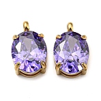 304 Stainless Steel Charms Micro Pave Cubic Zirconia, Oval, Real 14K Gold Plated, 12.5x8x5mm, Hole: 2mm(STAS-L022-160G)