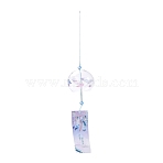 Japanese Wind Chimes Glass Wind Bells Handmade Pendants for Birthday Gift and Home Decors, Deep Sky Blue, 33x7cm(HJEW-WH0017-04)