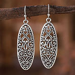 Zinc Alloy Dangle Earrings, Antique Silver, Oval, 47x13mm(FS-WG5C480-03)