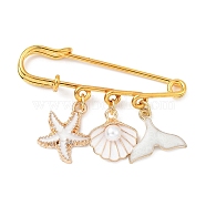 Marine Theme Pendant Alloy Enamel Brooches, Golden Iron Kilt Pins for Women, Starfish & Shell & Fishtail, White, 36.5x50x5.5mm(JEWB-BR00143-04)