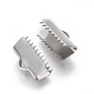 304 Stainless Steel Ribbon Crimp Ends, Rectangle, Stainless Steel Color, 7.5x13mm, Hole: 1.2mm(STAS-E471-05E-P)