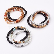 Natural Mixed Stone Stretch Bracelets, with Lava Rock Beads, 2 inch(50mm), 3strands/set(BJEW-JB03600)
