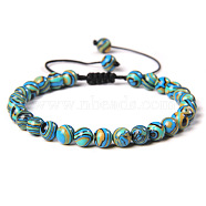 Synthetic Malachite Round Bead Adjustable Braided Bracelets, 6mm(UO3136-9)