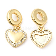 Brass with Cubic Zirconia Pendants, Long-Lasting Plated, Lead Free & Cadmium Free, Heart, Real 18K Gold Plated, 23mm, Hole: 4.5mm(KK-K343-07G)