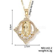 Brass Cubic Zirconia Hollow Oval Design Virgin Mary Pendant Exquisite Necklaces, Golden, Clear, 15.75 inch(40cm)(DG8423-2)