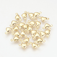 Brass Links connectors, Heart, Nickel Free, Real 18K Gold Plated, 5x10x2.5mm, Hole: 1mm(KK-R037-226G)