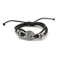 PU Imitation Leather Braided Cord Bracelets, Alloy Links Bracelets, Capricorn, Inner Diameter: 2-1/4~3-3/4 inch(5.7~9.5cm)(BJEW-P329-01A-AS)