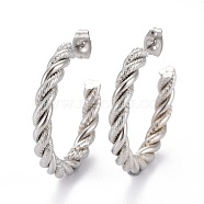 201 Stainless Steel Half Hoop Earrings, Hypoallergenic Earrings, with 304 Stainless Steel Pins and Ear Nut, Twisted, Textured, Ring, Stainless Steel Color, 30.5x4mm, Pin: 0.5mm(EJEW-F257-06P)