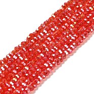 Transparent Glass Beads, 32 Facets, AB Color Plated, Round, Red, 3.5x3mm, Hole: 1mm, about 168~169pcs/strand, 19.09''(48.5cm)(EGLA-A035-T3mm-B01)