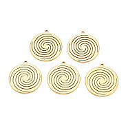 Ion Plating(IP) 201 Stainless Steel Pendants, Flat Round with Vortex, Nickel Free, Real 18K Gold Plated, 30x27x1.5mm, Hole: 2mm(STAS-T063-185G)