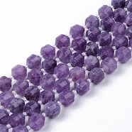 Natural Amethyst Beads Strands, Round, Dyed, Faceted, Purple, 8~9x10mm, Hole: 1.2mm, about 33~35pcs/strand, 14.76 inch(37.5cm)(X-G-R482-06A-10mm)