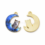 Alloy Printed Pendants, Cadmium Free & Nickel Free & Lead Free, Moon With Owl, Blue, 20.5x16x1.5mm, Hole: 1.5mm(PALLOY-D581-04D)