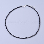 Natural Black Spinel Beaded Necklaces, with Brass Lobster Claw Clasps, Faceted Round Beads, 16.5 inch~16.7 inch(42~42.5cm)x2mm(NJEW-K114-A-A20)