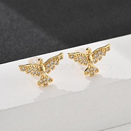 Eagle Brass Micro Pave Clear Cubic Zirconia Stud Earrings, with Silicone Earplugs, Long-Lasting Plated, Real 18K Gold Plated, 8.5x14.5mm(EJEW-B131-06G)