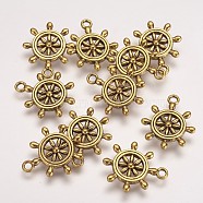 Tibetan Style Alloy Pendants, Cadmium Free & Lead Free, Ship's Wheel, Antique Golden, 23x19x3.5mm, Hole: 2mm(X-TIBEP-A122979-AG-LF)