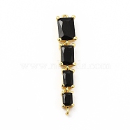 Brass Pave Cubic Zirconia Connector Charms, Cadmium Free & Lead Fre, Four Rectangle Links, Black, 31x6x3.5mm, Hole: 0.9mm(KK-G458-01G-04)