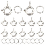 12Pcs 925 Sterling Silver Spring Ring Clasps, with 12Pcs Open Jump Rings, Silver, 9x6x1.5mm, Hole: 3mm(STER-CN0001-21)