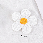 Ornament Accessories, Polyester Computerized Embroidery Cloth Iron On/Sew On Patches, Appliques, Flower, White, 51mm(DIY-WH0016-82E)