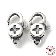 925 Thailand Sterling Silver Lobster Claw Clasps, Cross, with 925 Stamp, Antique Silver, 13x7.5x4mm, Hole: 1.2mm(STER-D003-18AS)