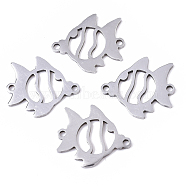 201 Stainless Steel Links connectors, Laser Cut, Fish, Stainless Steel Color, 15.5x17x1mm, Hole: 1.4mm(STAS-R104-054P)
