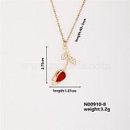 Elegant Vintage Tulip Brass Micro Pave Cubic Zirconia Pendant Necklaces, Cable Chains Necklaces for Women, Red, 15.75 inch(400mm)(IJ8797-1)