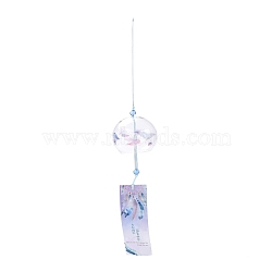 Japanese Wind Chimes Glass Wind Bells Handmade Pendants for Birthday Gift and Home Decors, Deep Sky Blue, 33x7cm(HJEW-WH0017-04)