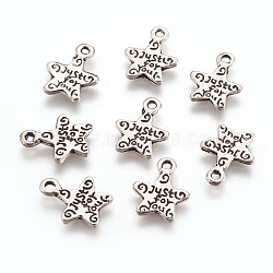 Gift Ideas for Men On Valentines Day Tibetan Style Alloy Star Carved Word Just for You Message Charms, Antique Silver, Lead Free & Cadmium Free & Nickel Free, 14x11.5x11mm, Hole: 1mm(X-LF1272Y-NF)