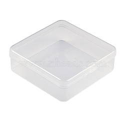 Plastic Bead Containers with Hinged Lid, Square, Clear, 7.6x7.45x2.5cm, Inner Size: 7.1x7.1cm.(CON-Z007-04B)