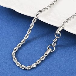 Tarnish Resistant 304 Stainless Steel Rope Chain Necklaces, Stainless Steel Color, 23.6 inch(59.9cm), 4mm(X-STAS-M174-013P)