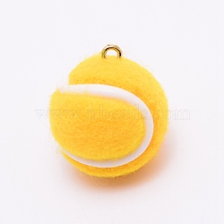 Cloth Fabric Pendants, with Platinum Tone Iron Loop, Tennis, Yellow, 7/8x3/4 inch(22x19mm), Hole: 2mm(X-FIND-TAC0006-27B)