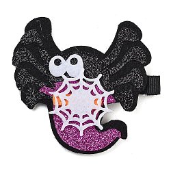 Hallowmas Party Hair Accessories, Glitter Wool Cloth Alligator Hair Clip, with Iron Clip, Spider, 70x79x12mm(PHAR-U001-01E)