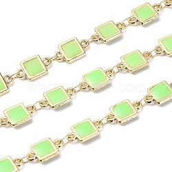 Handmade Alloy Enamel Square Link Chains, with Spool, Soldered, Long-Lasting Plated, Lead Free & Cadmium Free, Golden, Light Green, 12x7x1.7mm, about 16.4 Feet(5m)/roll(ENAM-F138-06C-RS)