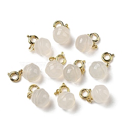 Natural White Agate Pendant Decorations, Bell Gems Ornament with Brass Spring Ring Clasps, Real 14K Gold Plated, 21mm, Hole: 3mm(G-R489-43G)