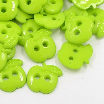Acrylic Sewing Buttons for Costume Design, Plastic Buttons, 2-Hole, Dyed, Apple, Yellow Green, 22x21x3mm, Hole: 3mm