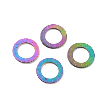 Ion Plating(IP) 304 Stainless Steel Linking Rings, Ring with Roman Numerals 1~12, Rainbow Color, 12x0.5mm, Hole: 7mm
