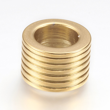 304 Stainless Steel Beads, Large Hole Beads, Grooved, Column, Golden, 13x8.5mm, Hole: 8mm
