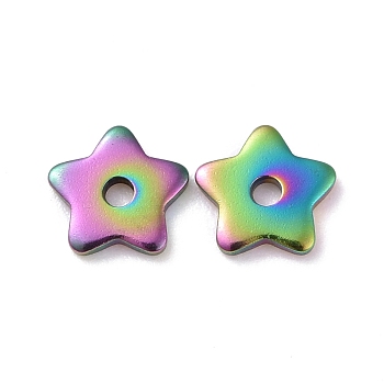 Rainbow Color Ion Plating(IP) 304 Stainless Steel Beads, Star, 6x6x1mm, Hole: 1.2mm