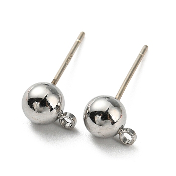 Brass Stud Earring Findings, with 925 Silver Pin, Long-Lasting Plated, Cadmium Free & Lead Free, Platinum, 7x5mm, Hole: 1.2mm, Pin: 0.6mm