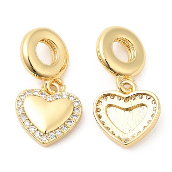 Brass with Cubic Zirconia Pendants, Long-Lasting Plated, Lead Free & Cadmium Free, Heart, Real 18K Gold Plated, 23mm, Hole: 4.5mm