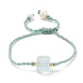 Natural Aquamarine Bracelets, with Sterling Silver Beads and Pearl Beads, Real 18K Gold Plated, Inner Diameter: 7/8~1-3/4 inch(2.2~4.5cm)