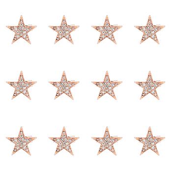 12Pcs Star Brooch Pin, Alloy Rhinestone Badge for Backpack Clothes, Rose Gold, 20.5x21x3mm